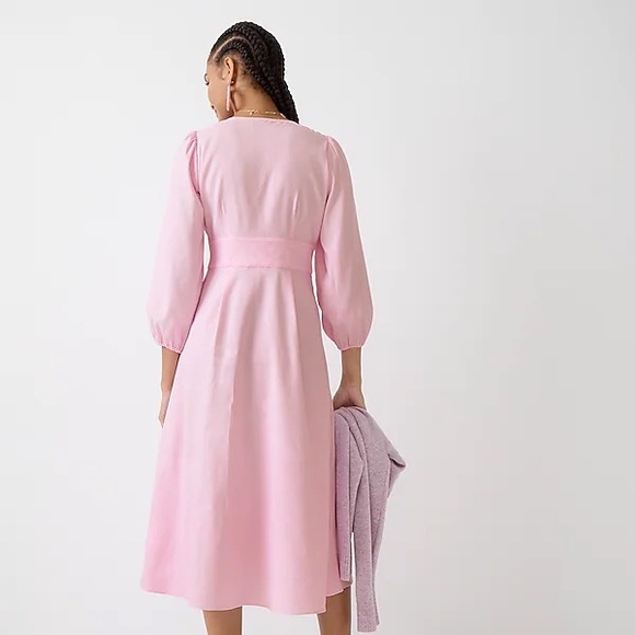 J CREW STRETCH BUTTON FRONT MIDI DRESS PINK NWT SZ MED - Picture 2 of 4